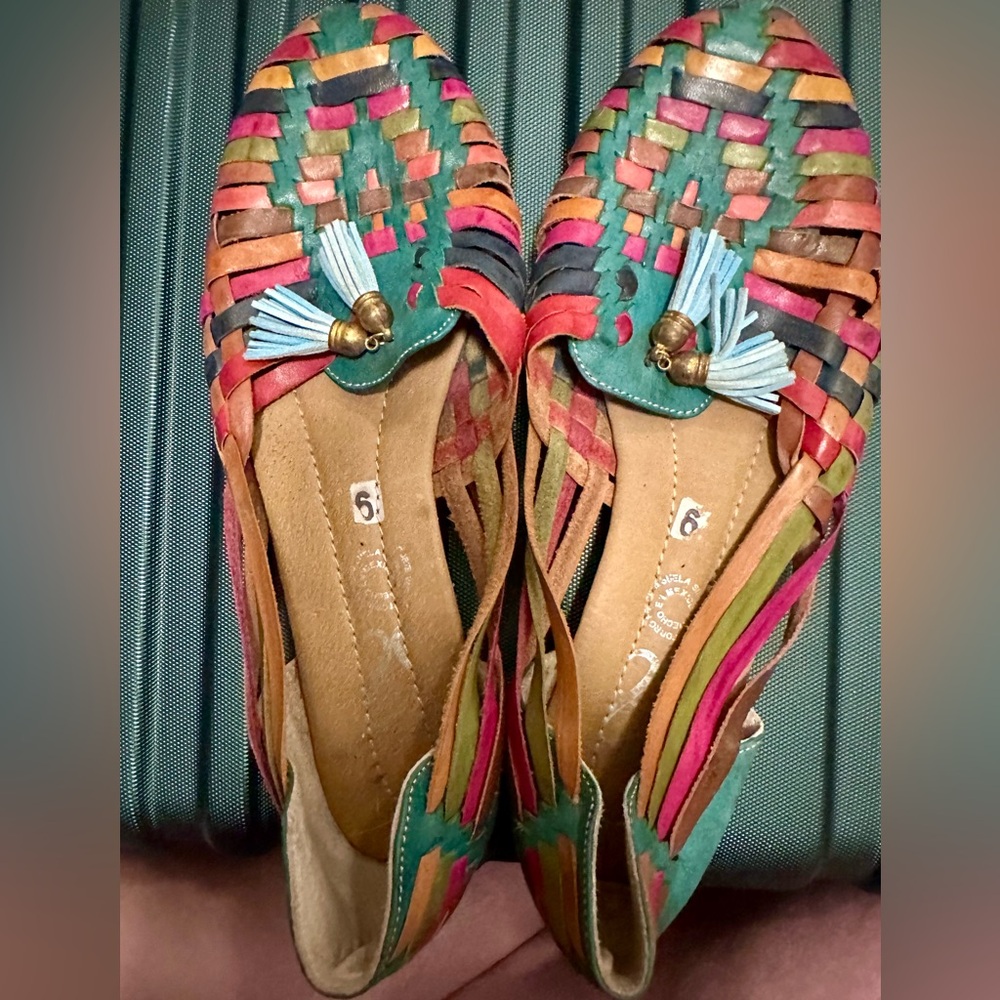Women’s multi-colored Huaraches, worn once, size 9